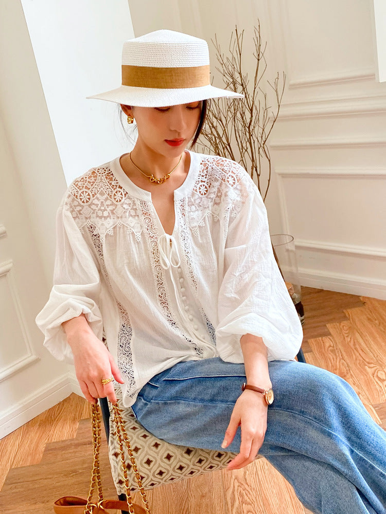 Women's Long Sleeved French White Shirt Top