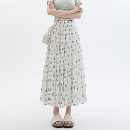 Chiffon Floral Long Dress High Waist Umbrella Skirt A- Line Skirt