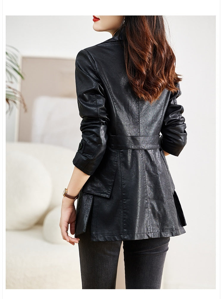 Women's Mid-length Leather Coat Spring And Autumn