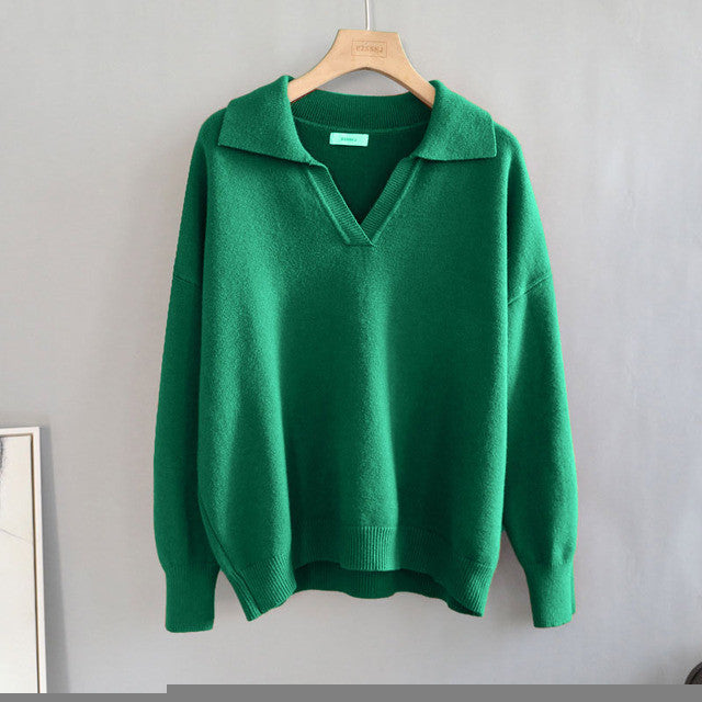 Autumn Winter Polo Collar Oversize Thick Sweater Pullovers