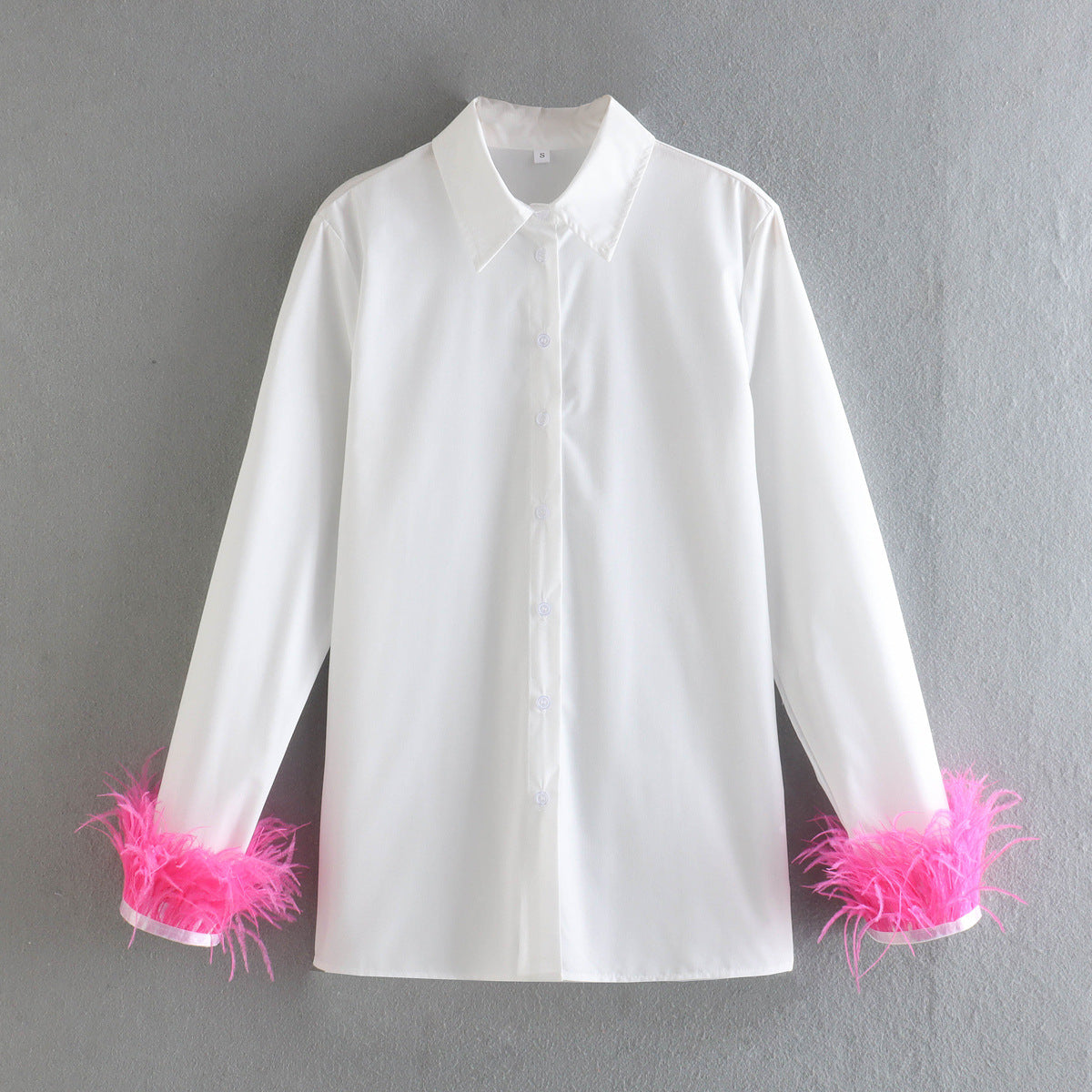 Cuff Feather Shirt Lapel TopSolid Color