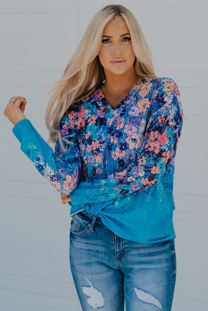 Floral V-Neck Long Sleeve Top