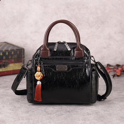 Retro Fashion Oil Wax Leather Hit Color Single-shoulder Oblique Handbag