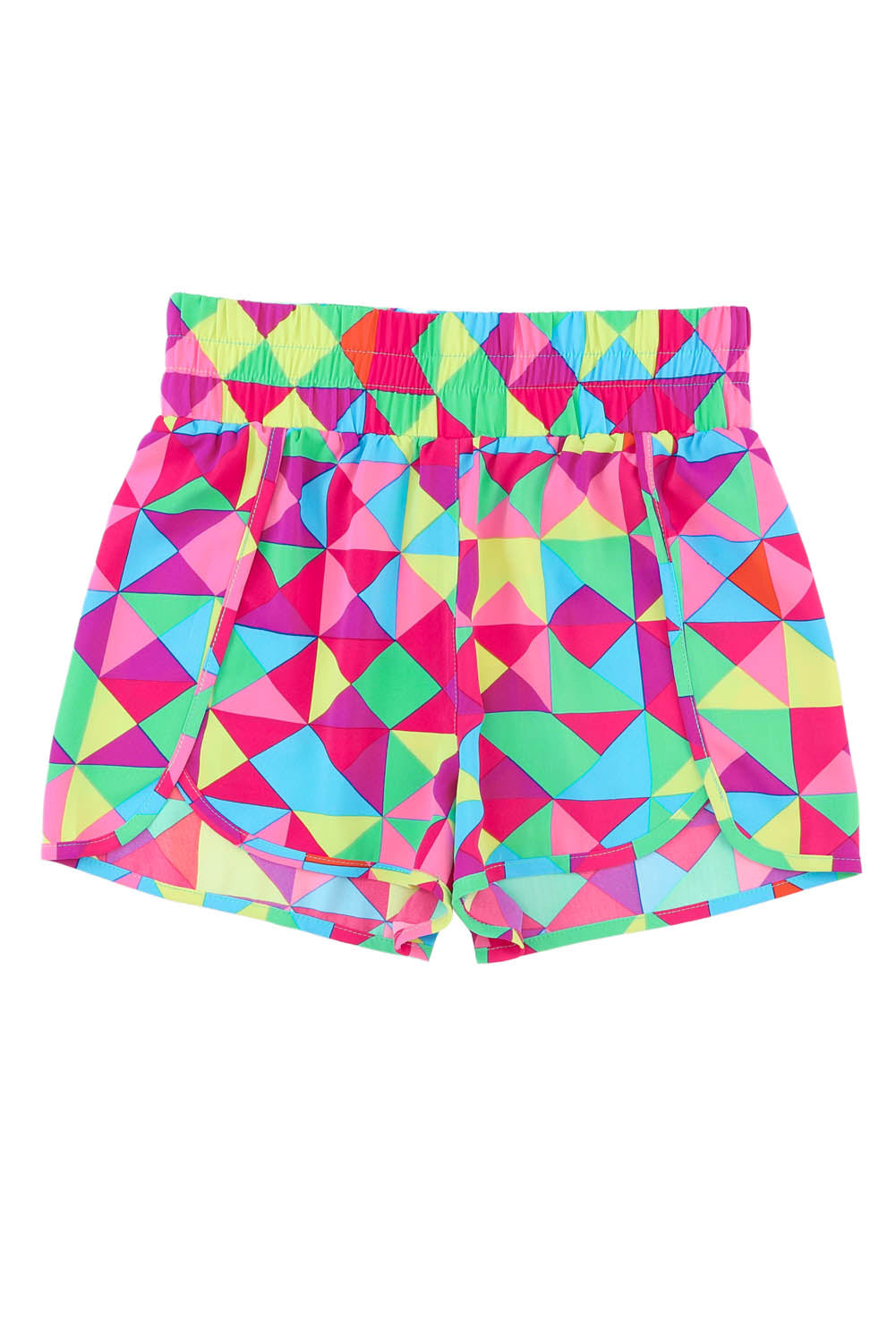 Short de sport taille haute géométrique multicolore