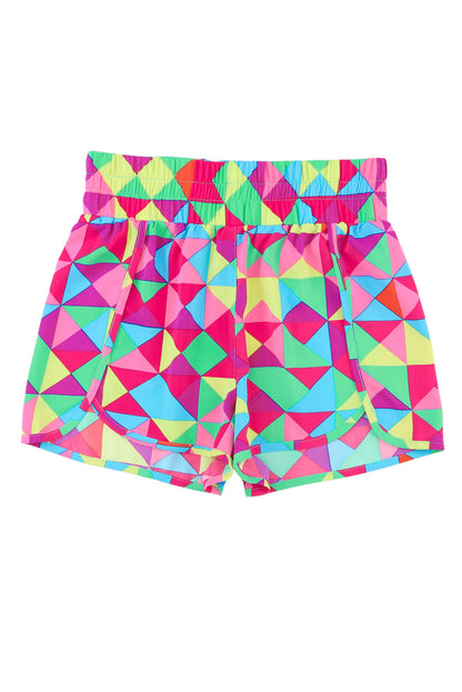 Pantalones cortos deportivos de talle alto con estampado geométrico multicolor