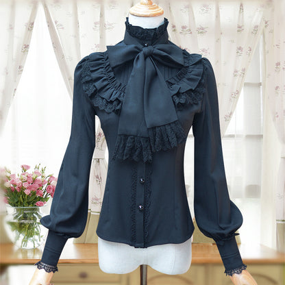 Retro Elegant Multicolor High-neck Slim Long-sleeved Shirt Lolita Inner Shirt Wholesale