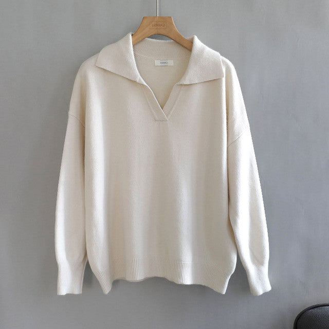 Autumn Winter Polo Collar Oversize Thick Sweater Pullovers