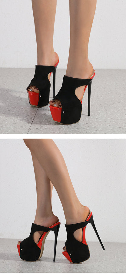 Color Block Peep Toe High Heels