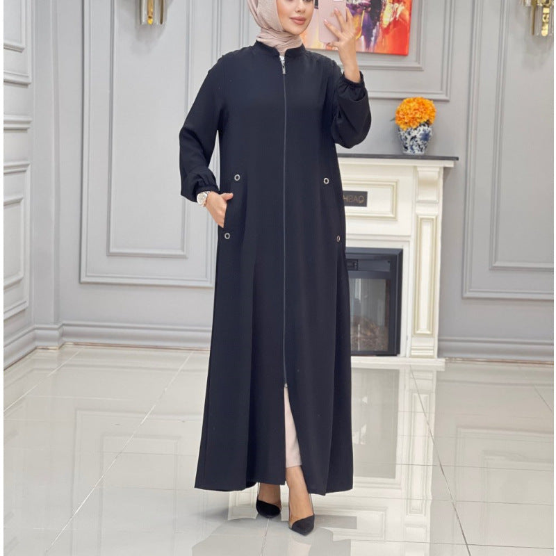 Robe décontractée ample à col montant et poche zippée pour femmes, mode