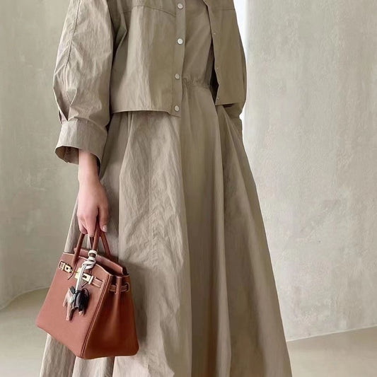 Lapel Long Sleeve Top Sleeveless Dress Two-piece Suit