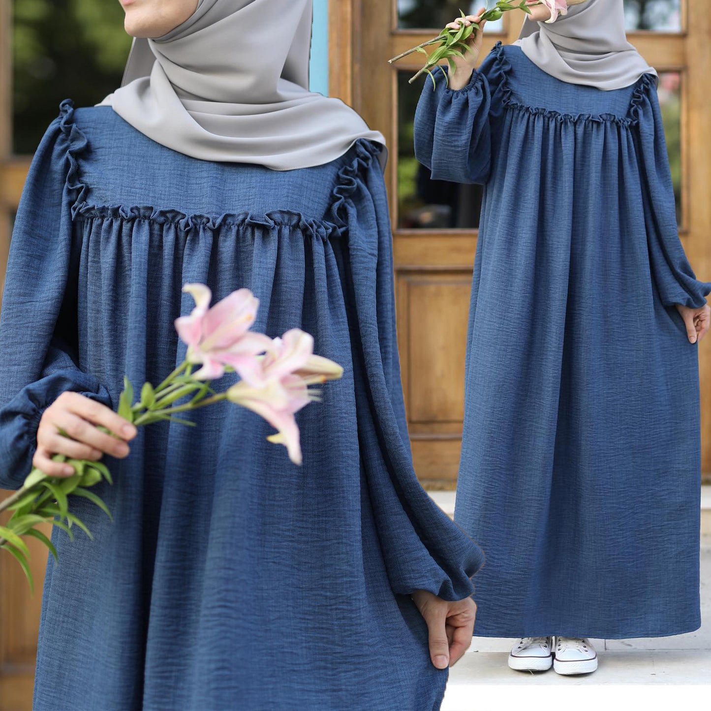 Solid Color Stringy Selvedge Pullover Loose Long Dress