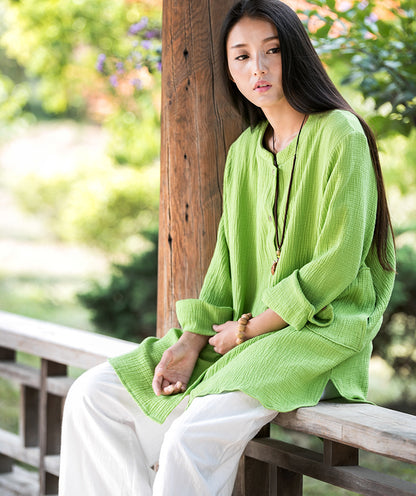 Spring And Summer Cotton And Linen Women's Retro Double-layer Shirt