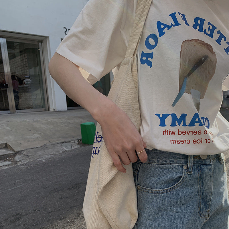 Camiseta de manga corta francesa con estampado de letras de temperamento retro para mujer