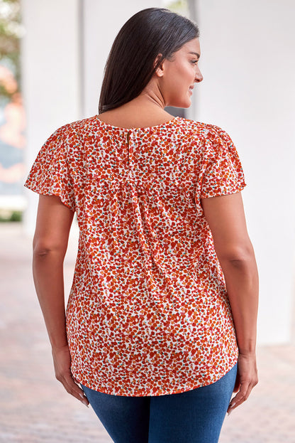 Blusa con cuello redondo y ribete de encaje floral de talla grande