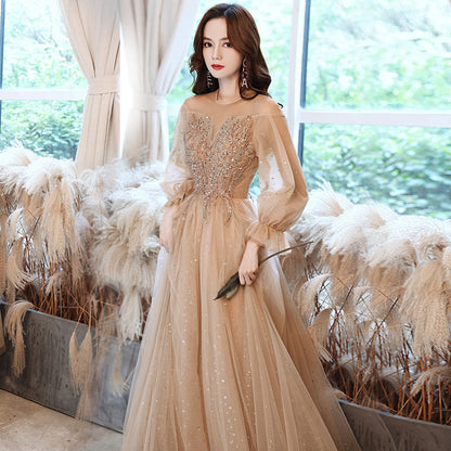 Women's Fashion Champagne Evening Dress