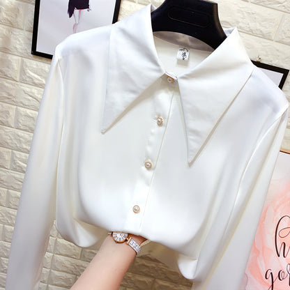 Women's Pearl Button Chiffon Shirt With Pointed Collar