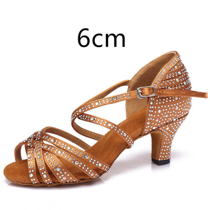 Latin Dance Shoes Hot Drilling Full Drilling Middle Heel