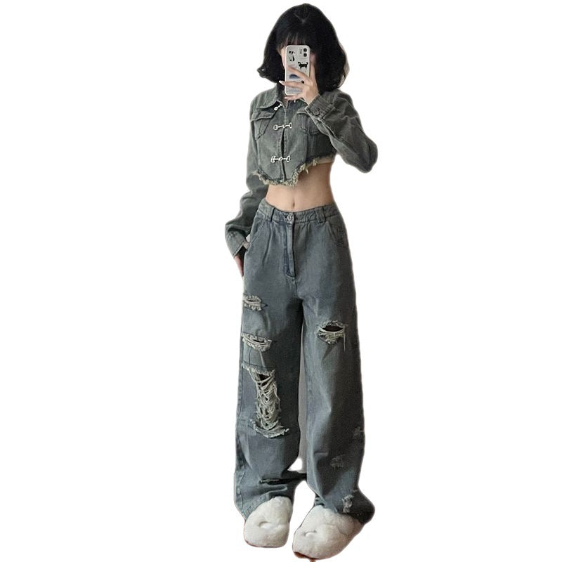 American Retro Design Sweet Spice Girl Denim Pants