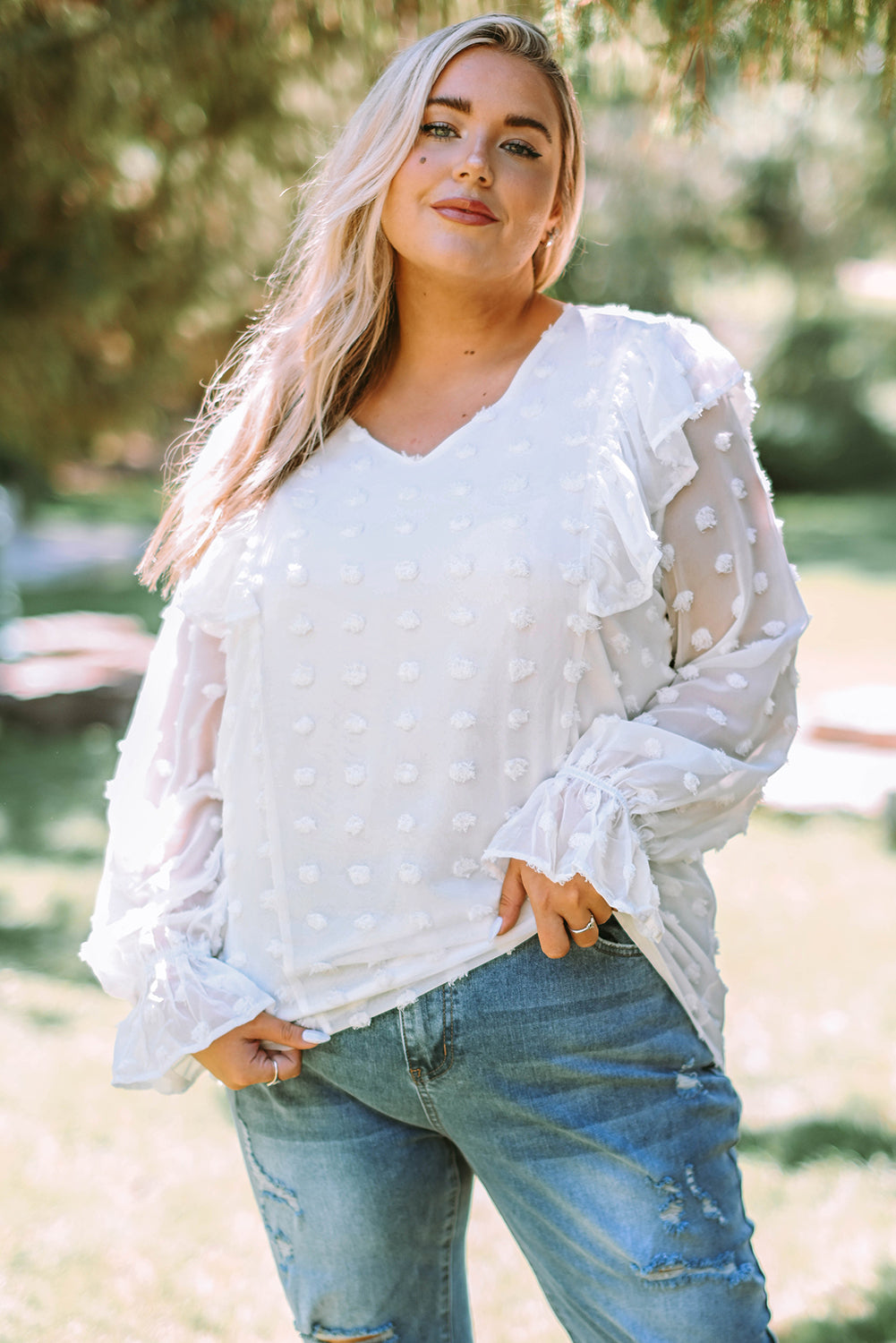 Blouse à Volants à Pois Suisses Grande Taille