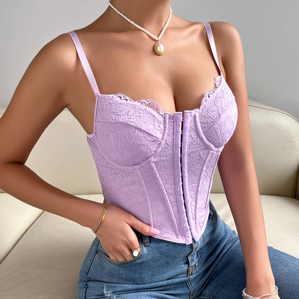 Lilas Pur Gilet Hot Girl Style