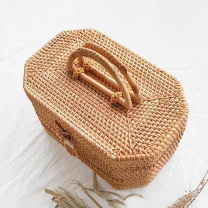 Rattan Woven Snacks Cosmetics And Tea Ceremony Octagonal Storage Box