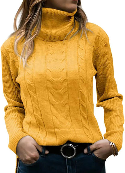 Solid Color Turtleneck Sweater Retro Long Sleeve Sweater