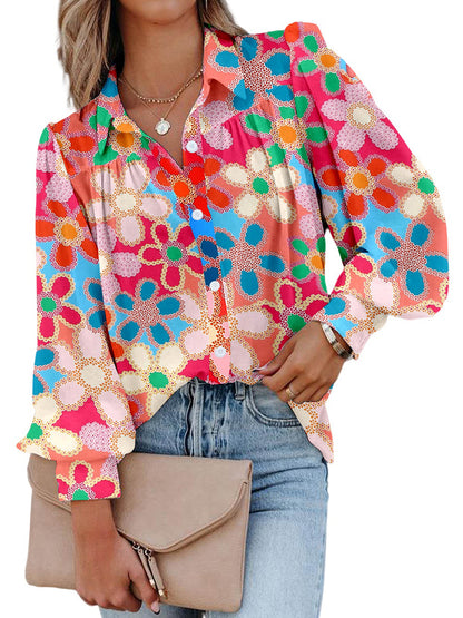 Multi-Color Puff Sleeve Shirt Female European And American