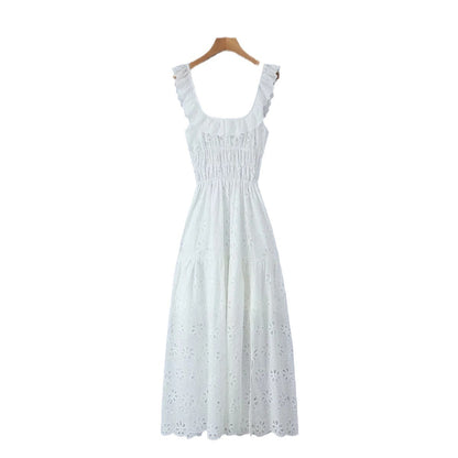 Vestido con tirantes blanco ahuecado para mujer