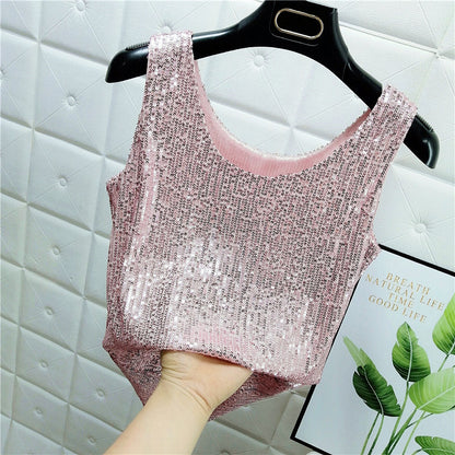 Bright Silk Fashion Glitter Bottoming Shirt Suspender Top