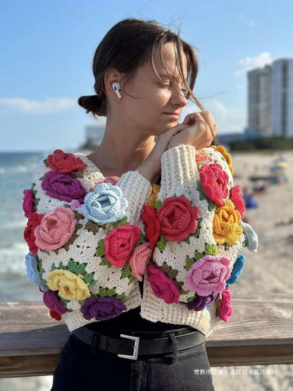 Niche Heavy Industry Manual Flower Cutout Crochet Coat Sweater Women's Sweater