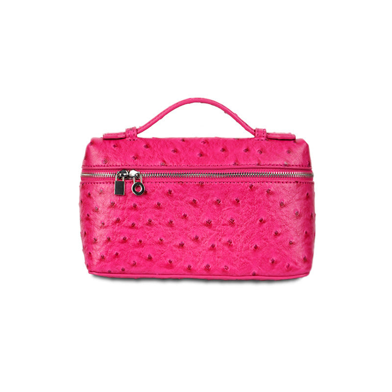 Mini Bag Lychee Pattern Handbag Ostrich Grain Small Square Bag Zipper Lunch Box Bag