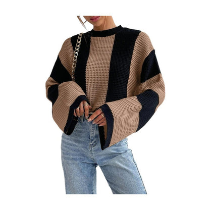 Pull tricoté rayé à col rond pour femme