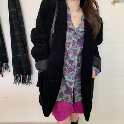 Purple Floral Shirt Women's New Retro Loose Jacket