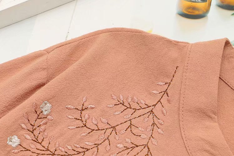 Loose Long-sleeved Stand-collar Ethnic Embroidery Shirt Women's Clothing