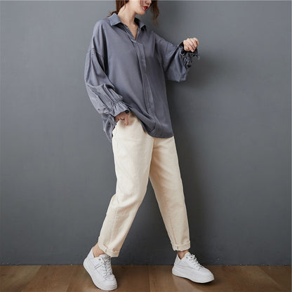 Women's Fat Mm Simple And Loose Slim Long Sleeves