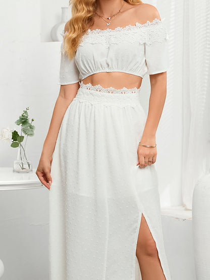 Women's Off-shoulder Short-sleeved Top With Lace Lining