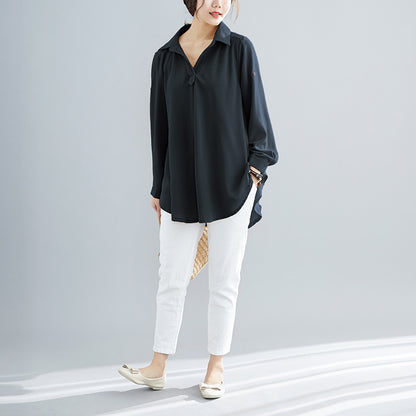 Chiffon Shirt Fat Mm Long-sleeved Slim Solid Color Shirt