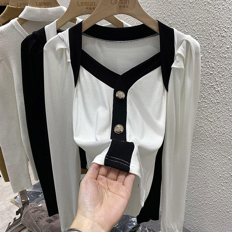 Camisa de manga larga con cuello en V y fragancia pequeña