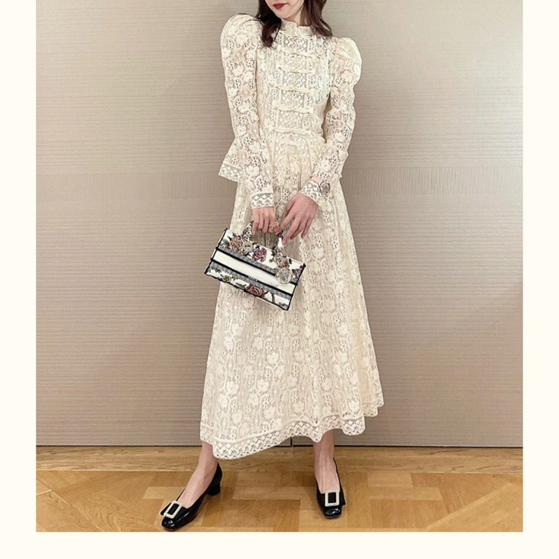 Retro Dress Republic Of China Style White Lace Dress Two-piece Set