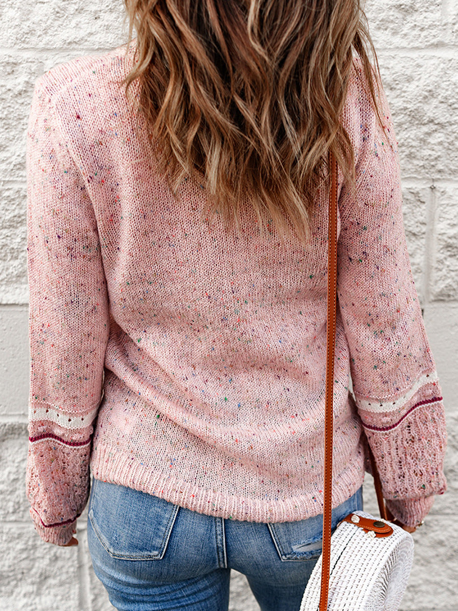 Jersey con diseño calado y manga larga con cuello redondo para mujer