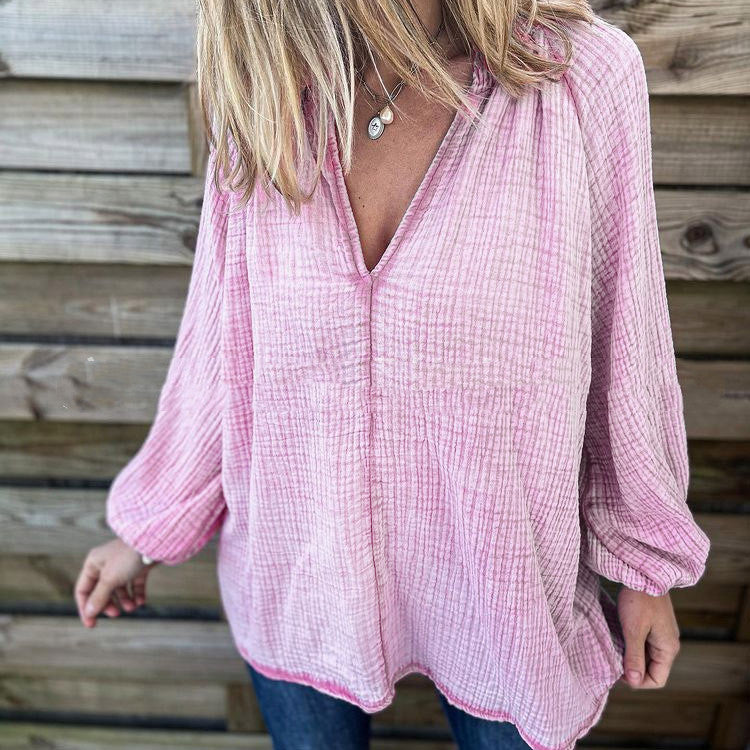 Solid Color Casual Loose Long Sleeve Shirt Top