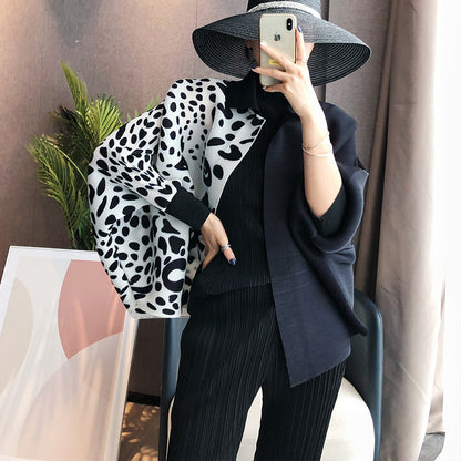 Pleated Coat Loose And Slim Plus Size Long-sleeved Leopard Print