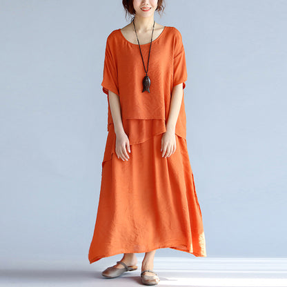 Robe longue irrégulière confortable en coton et lin artistique de couleur Pure européenne et américaine