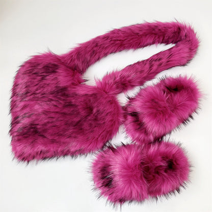 Crossbody Love Slippers Suit Raccoon Fur Fur Plush Shell Bag Home Shoes Bag Suit