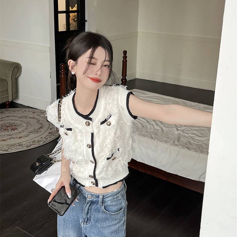 Romantic Su Short Sleeve Cardigan Vest Short Style