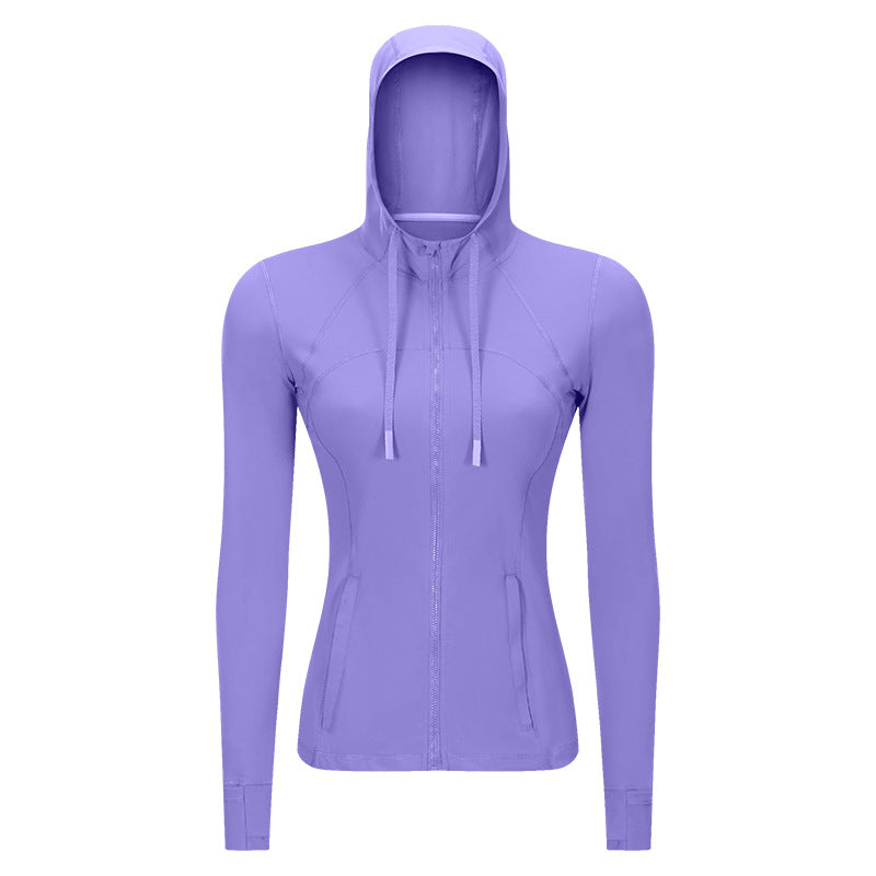 Women's Sports Hooded Jacket Slim-fit Zipper Elastic Running Yoga Clothes