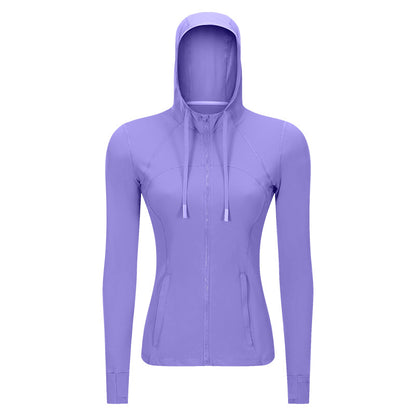 Chaqueta deportiva con capucha para mujer, ajustada, con cremallera, elástica, para correr, ropa de Yoga