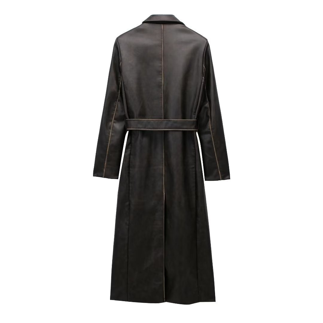 Autumn Leather Effect Belt Coat