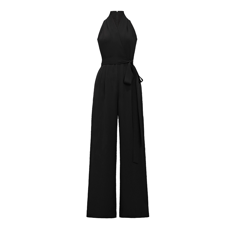 Jumpsuit Cut Shoulder Hanging Neck V-neck Solid Color Wide Leg Pants