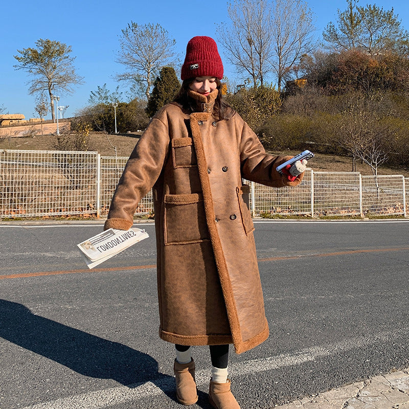 Abrigo de lana de cordero de doble cara para mujer para invierno